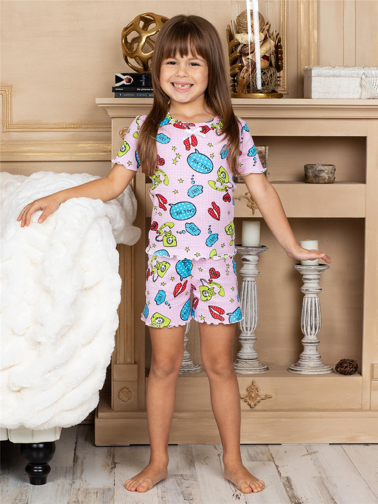 Sara's Prints Little Girls' Call Me Fitted 2 Piece Short Pajama Set, 