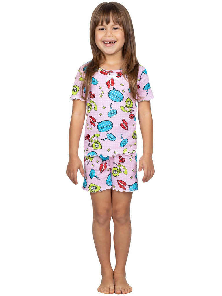Sara's Prints Little Girls' Call Me Fitted 2 Piece Short Pajama Set, 
