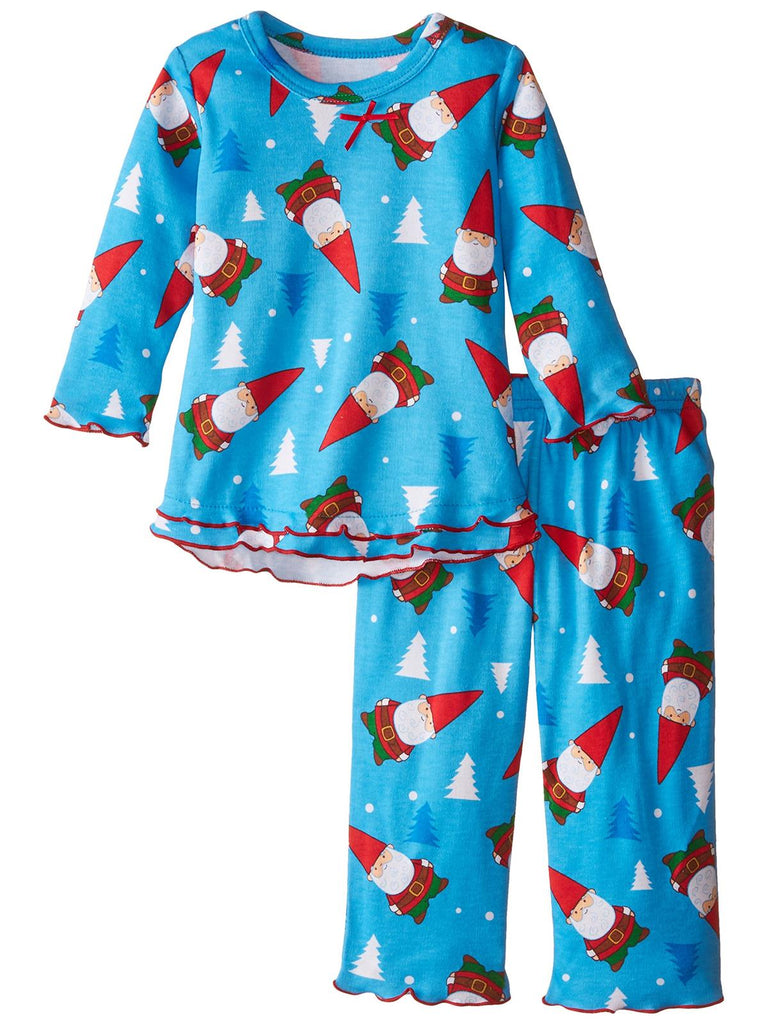 Sara's Prints Baby Girls' Blue Gnomes Ruffle Top and Pant Pajama