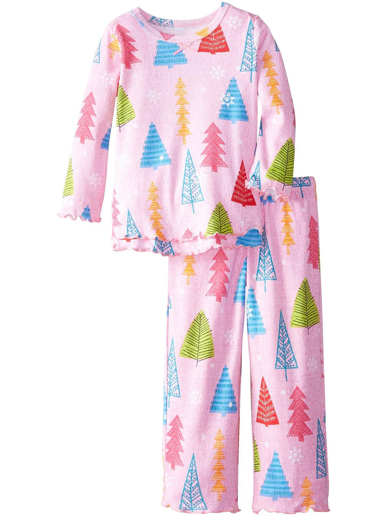 Saras Prints Little Girls, Holiday Trees Ruffle 2-Piece Pajama Set