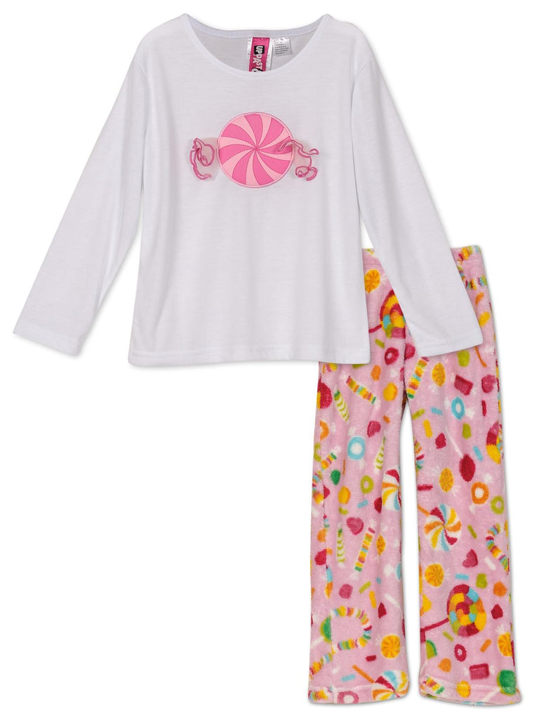 Up Past 8 Little Girls'  Fuzzy Candy Land 2-Piece Pajama Set