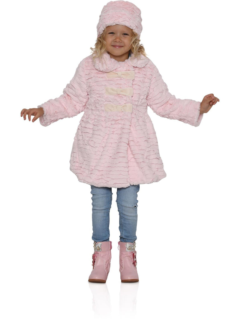 Widgeon Little Girls' 3 Bow Faux Fur Coat with Hat, color Pink