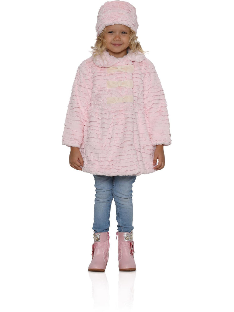 Widgeon Little Girls' 3 Bow Faux Fur Coat with Hat, color Pink