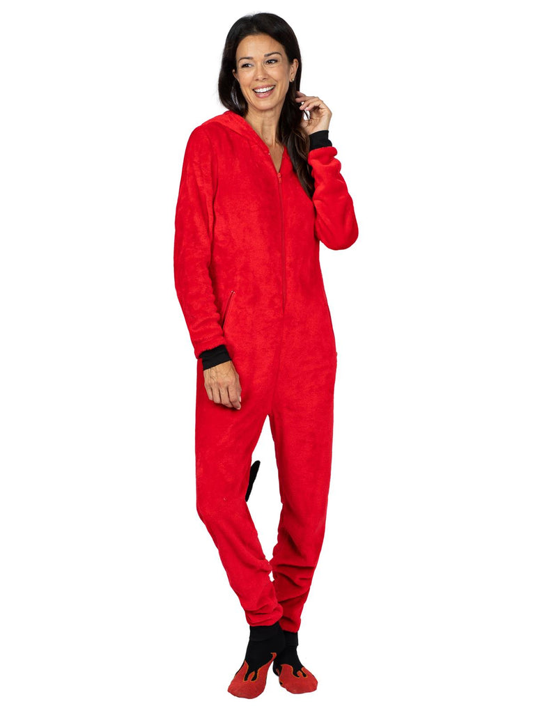 Family Devil Onesie Pajama Costume Union Suit Sleepwear With Hood, Mask, And Socks