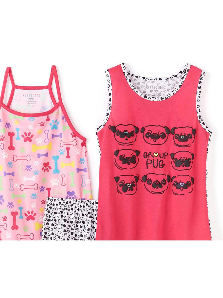 Girls' 3-Piece Group Pug Nightgown  And Short Set Pajama