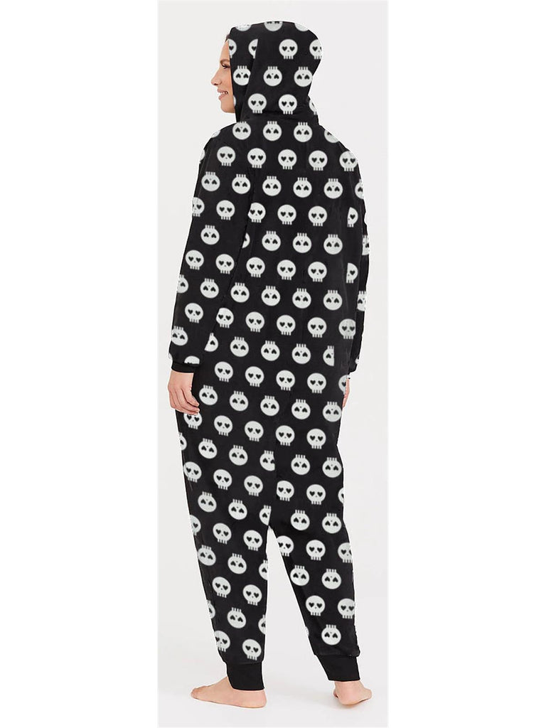 Plus Size Women's Skull Onesie Fleece Pajama Union Suit Sleepwear Costume