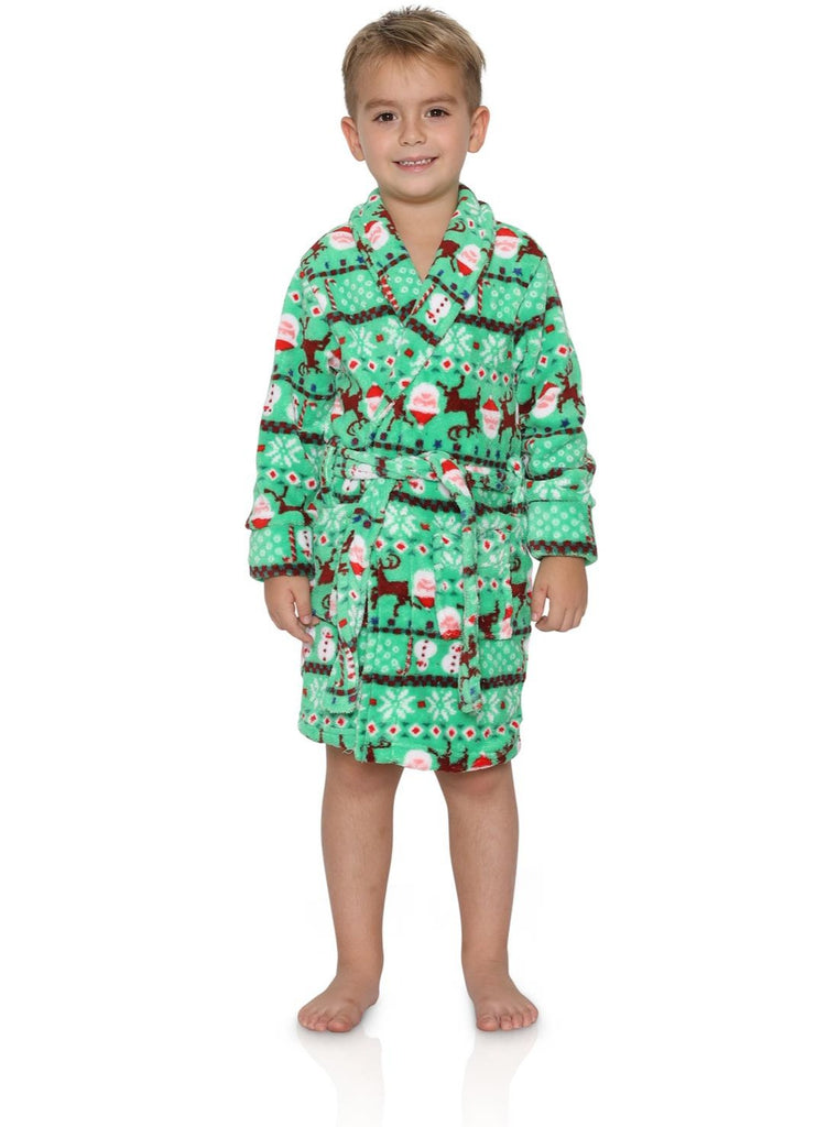 Green Fairasile Santa Belted Robe for Boys