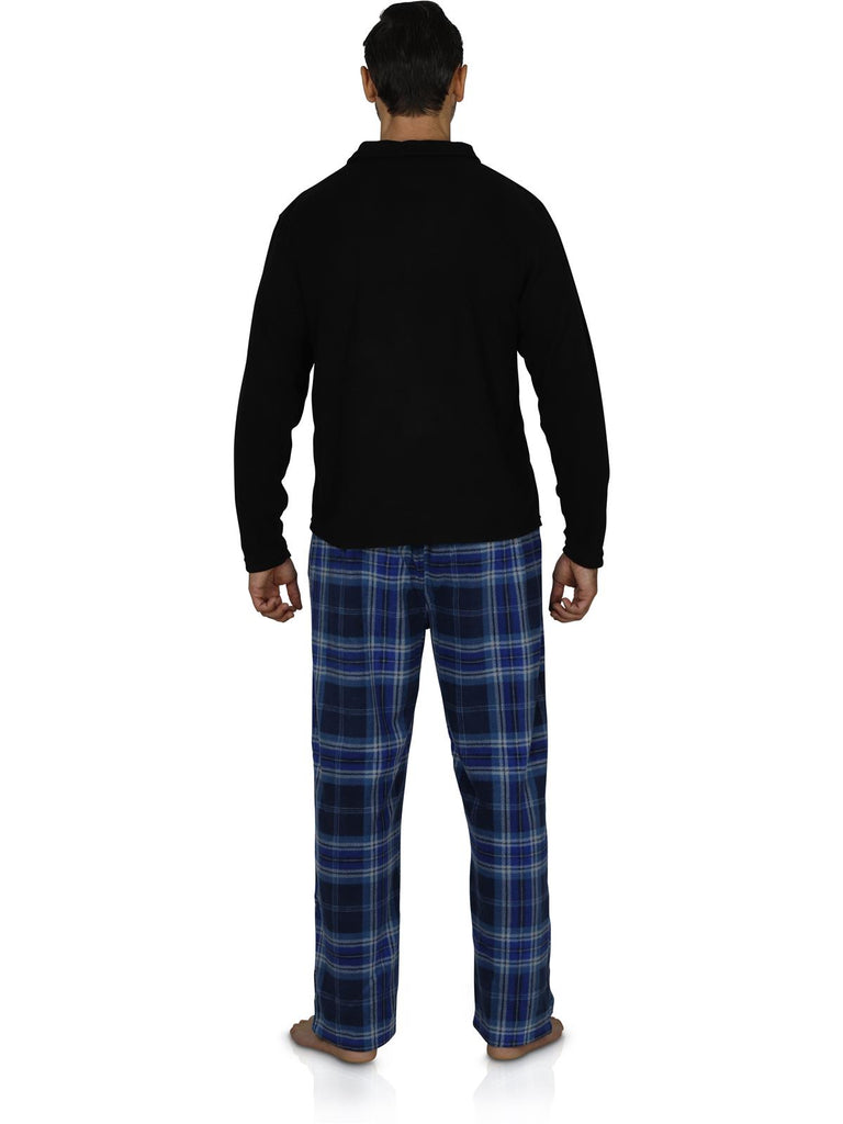 Intimo Men's Long Sleeve Solid Quarter Zip Microfleece Top and Microfleece Plaid Pant, Blue