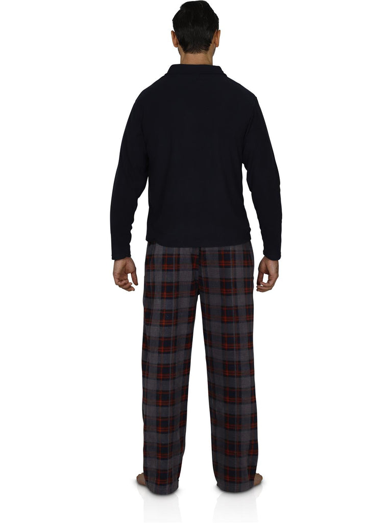 Intimo Men's Long Sleeve Solid Quarter Zip Microfleece Top and Microfleece Plaid Pant, Red