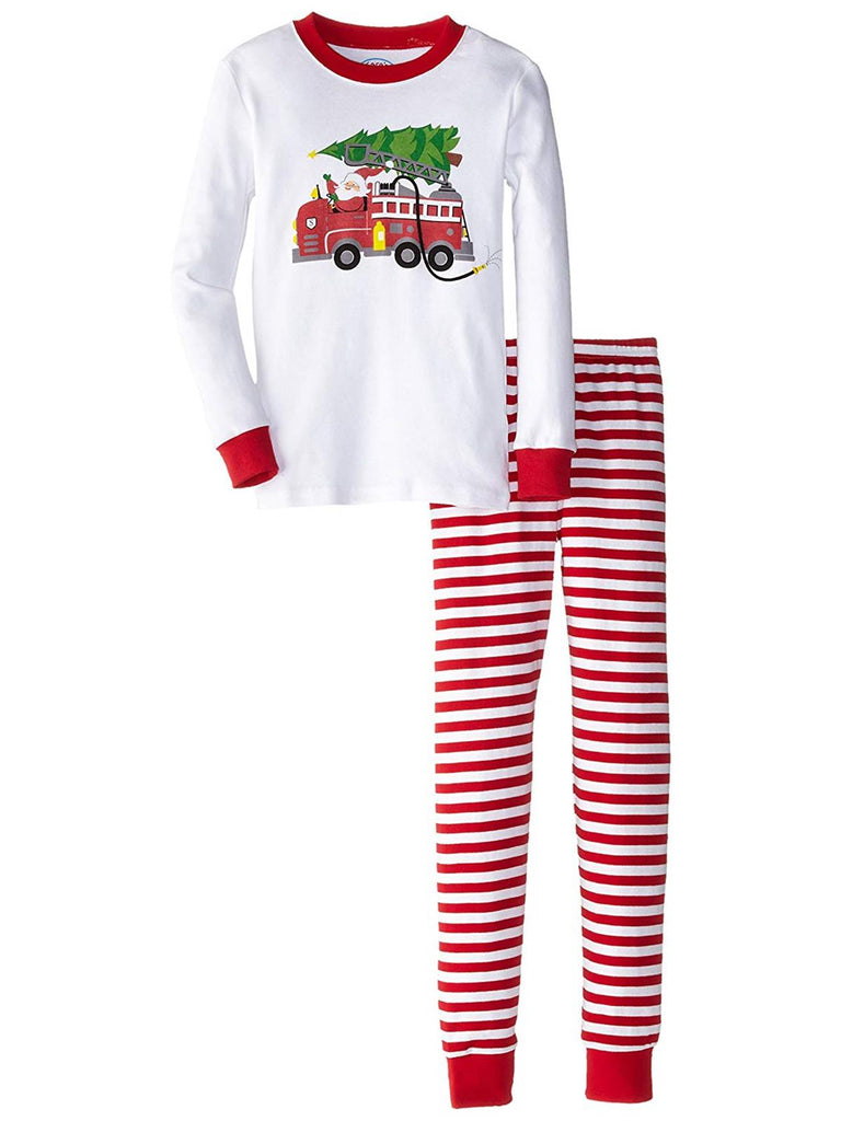 Sara's Prints Unisex Santa & Firetruck Long John Pajamas