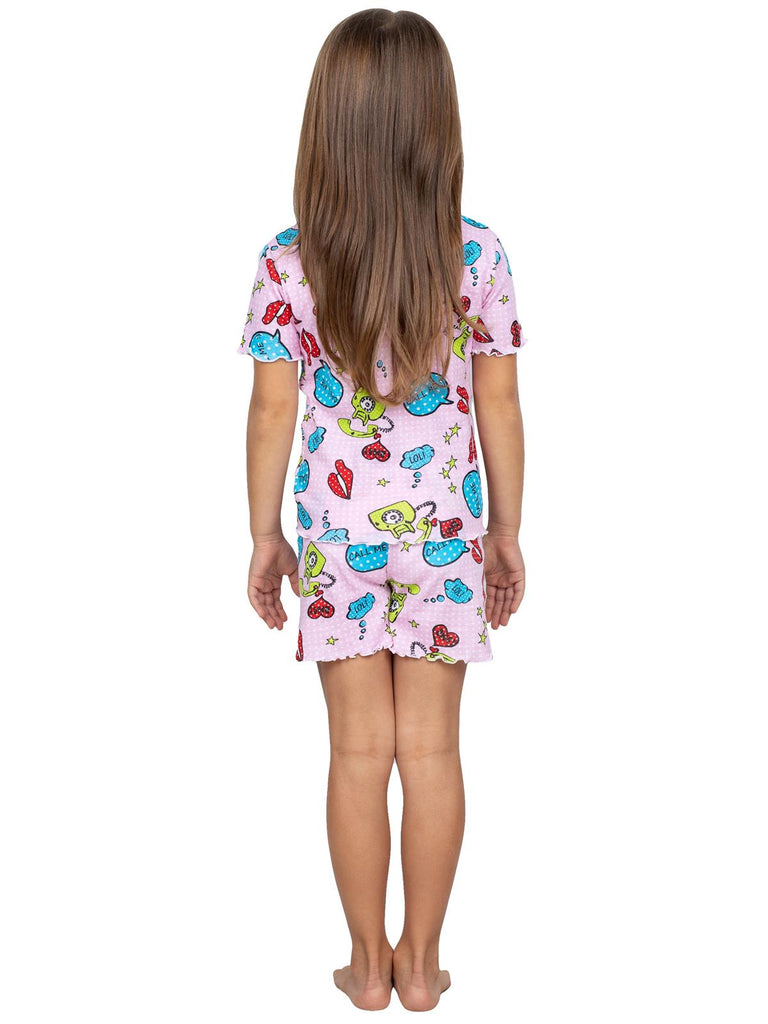 Sara's Prints Little Girls' Call Me Fitted 2 Piece Short Pajama Set, 