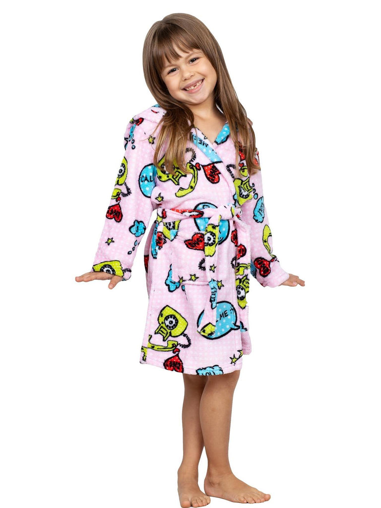 Up Past 8 Big Girls' Fuzzy Hooded Robe, Call Me