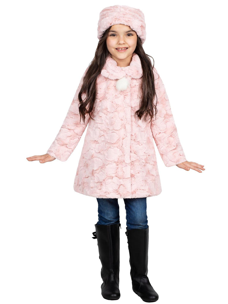 Widgeon Little Girls Cloud Coral Faux Fur Coat with Hat