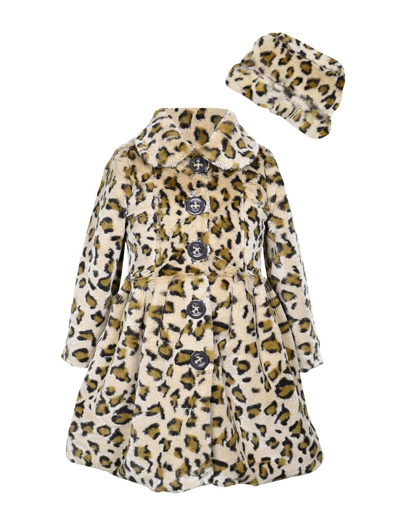 Widgeon Little Girls Faux Fur Leopard Print Coat with Hat