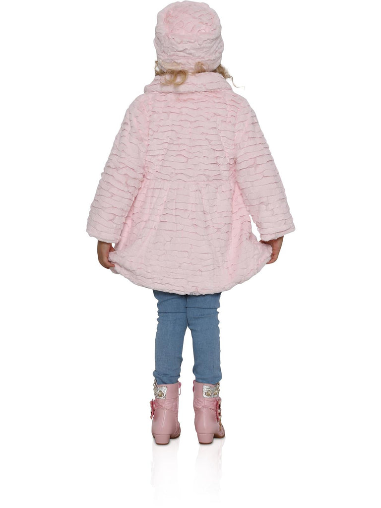 Widgeon Little Girls' 3 Bow Faux Fur Coat with Hat, color Pink
