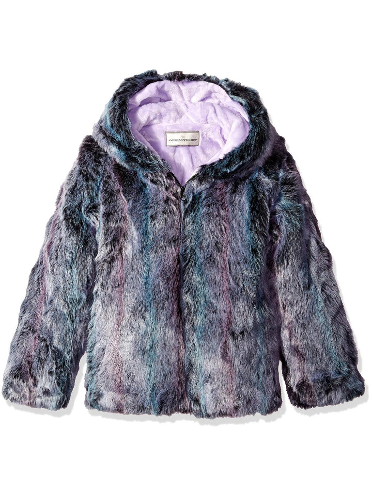 Widgeon Little Girls' Long Faux Fur Hooded Zip Front Jacket, Purple Mist