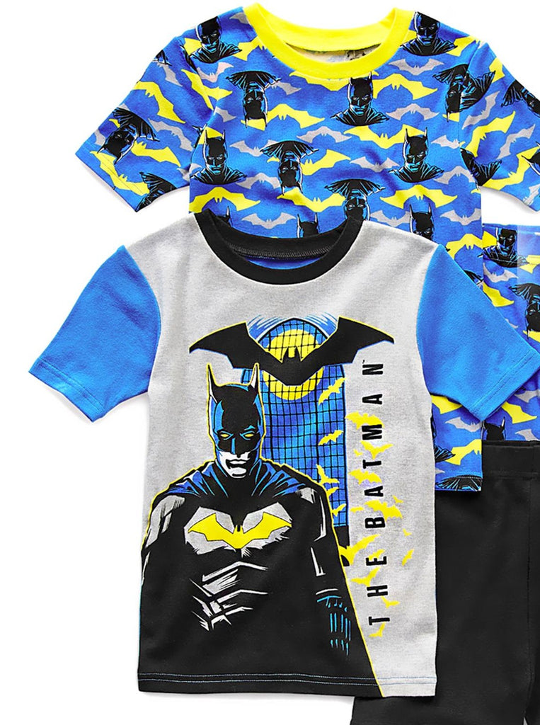 DC Comics The Batman Boys' Cotton Pajama, 4 Piece Sleepwear Set with Shorts