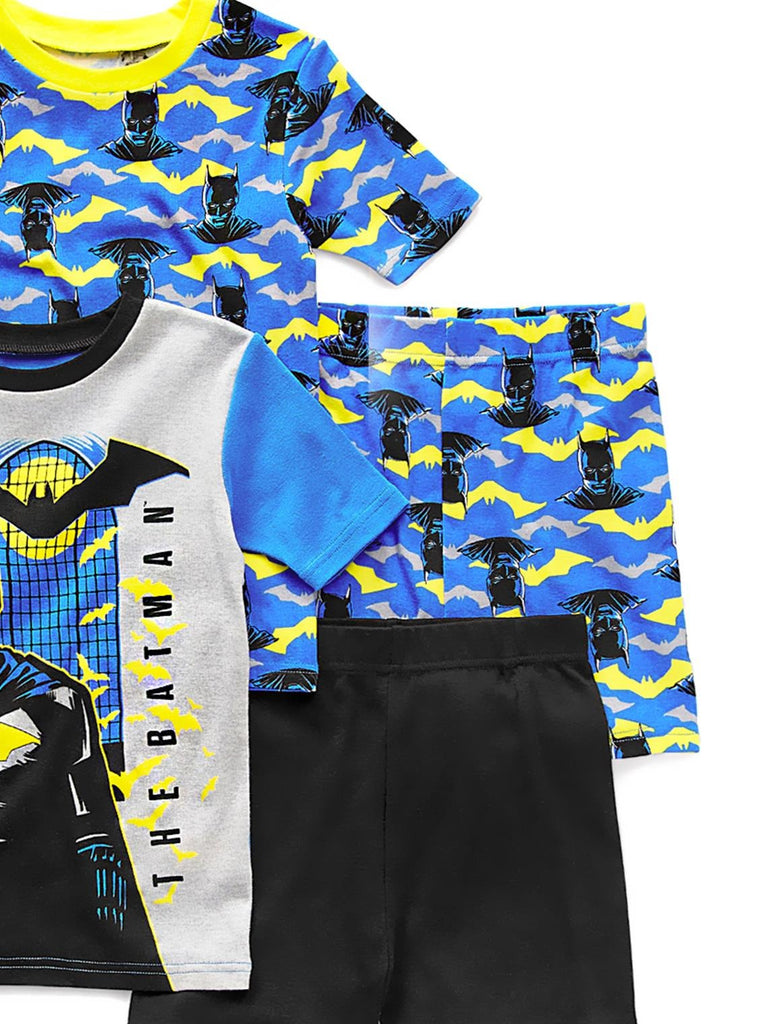 DC Comics The Batman Boys' Cotton Pajama, 4 Piece Sleepwear Set with Shorts