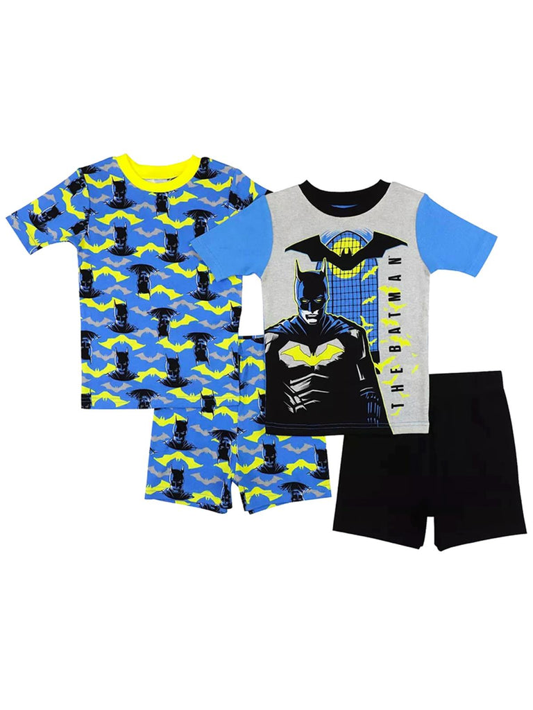 DC Comics The Batman Boys' Cotton Pajama, 4 Piece Sleepwear Set with Shorts