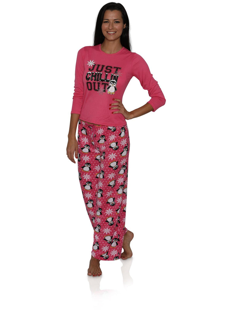 Prestigez Just Chillin Women's Penguin Lounge Pajama Pink