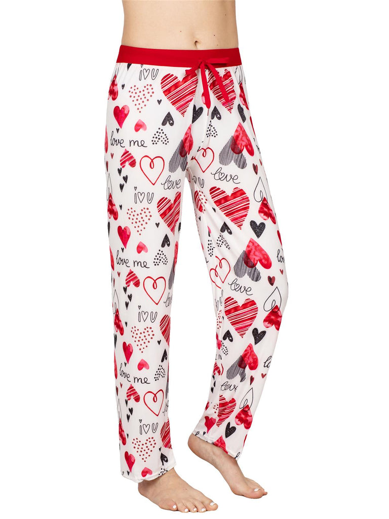 Victoria Womens Lounge Pajama Pants, Heart print I Love You