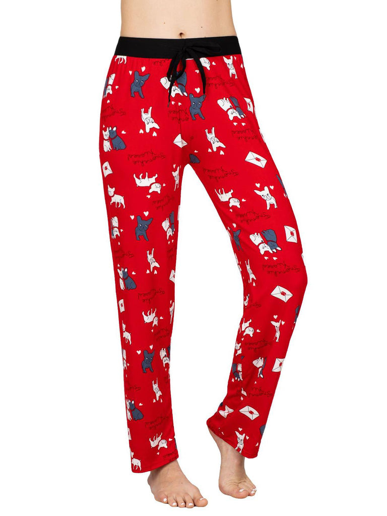 Victoria Womens Pajama Lounge Pant Red Frenchie Kisses Heart Print