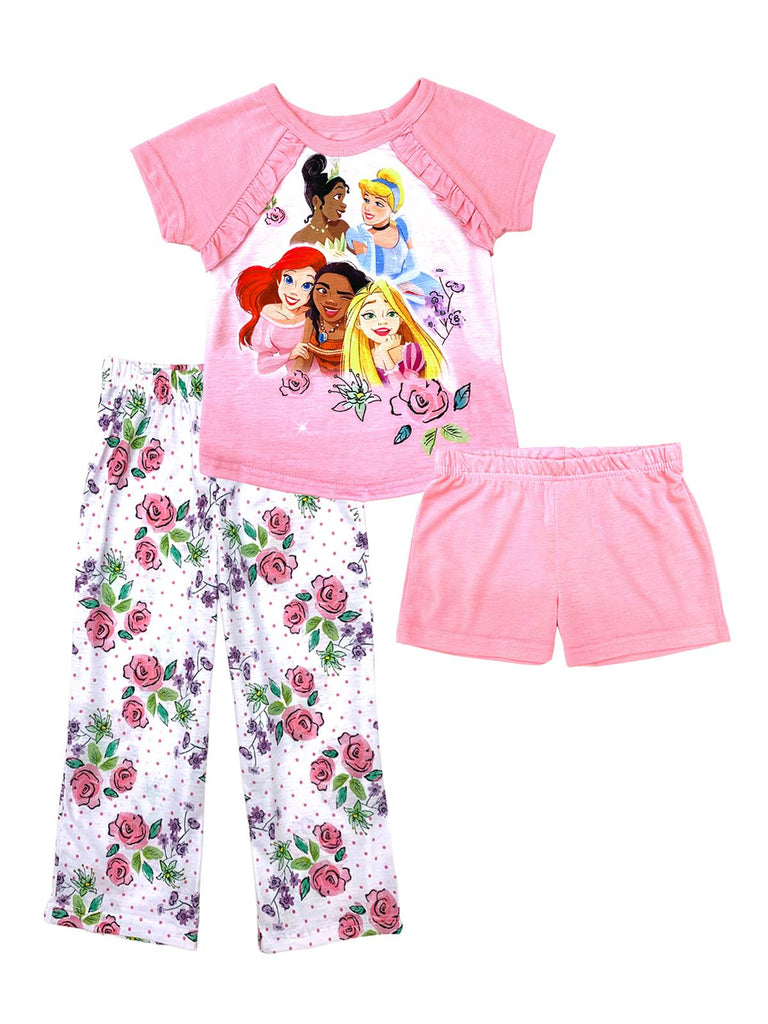 Disney Princesses Girls' Pajama, 3 Piece Sleepwear Set