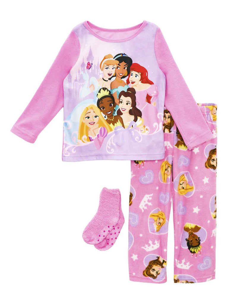 Disney Princesses Girls' 3 Piece Pajama Set With Socks