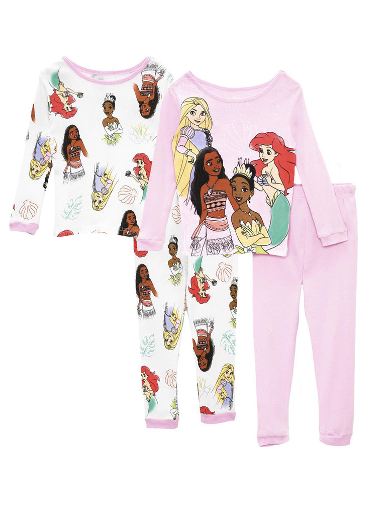 Disney Princesses Girls' 4 Piece Cotton Pajama Set