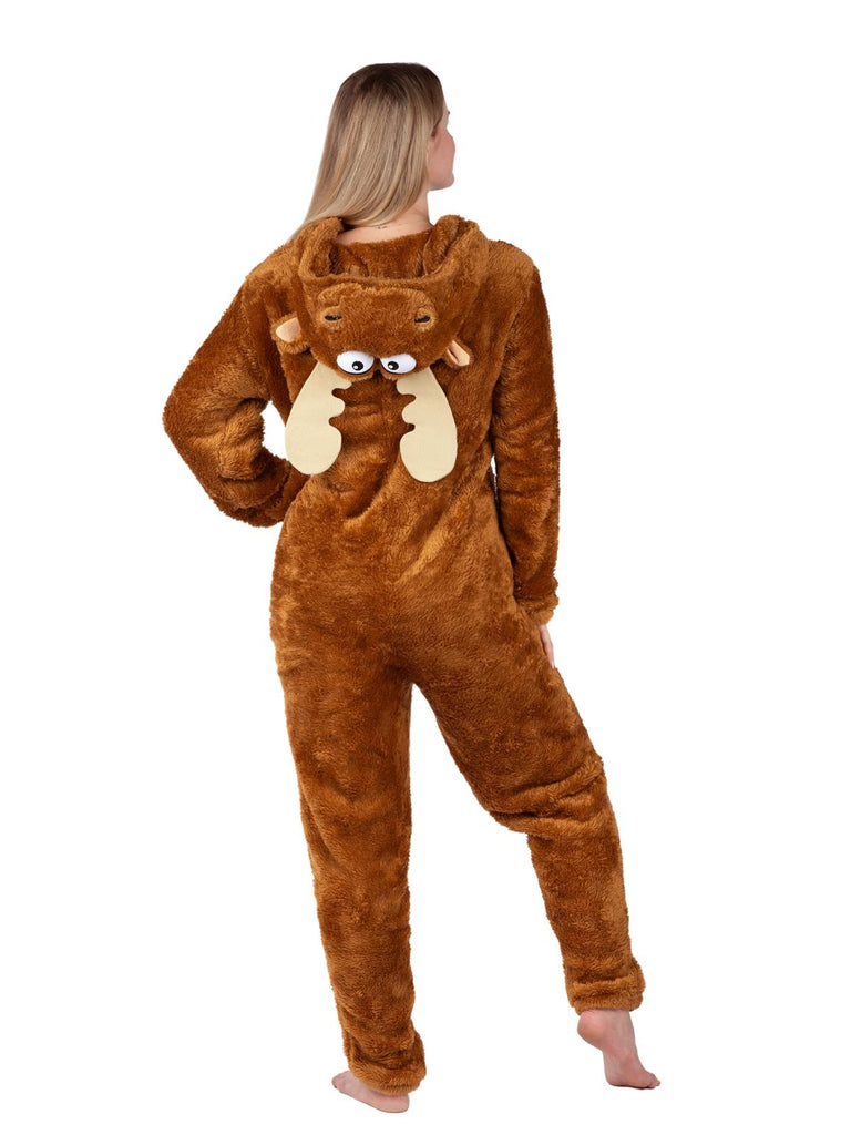 Men's Moose Faux Fur Christmas Pajama Union Suit One Piece