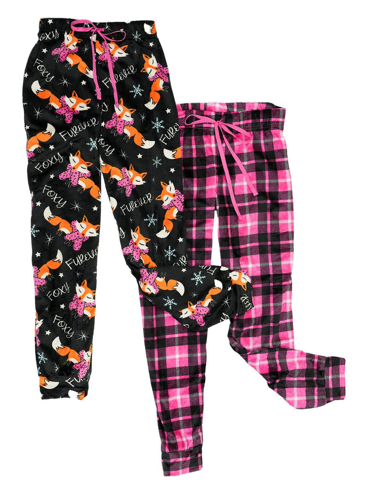 Christmas Themed Women's Plush Jogger Pajama Pants Pack of 2