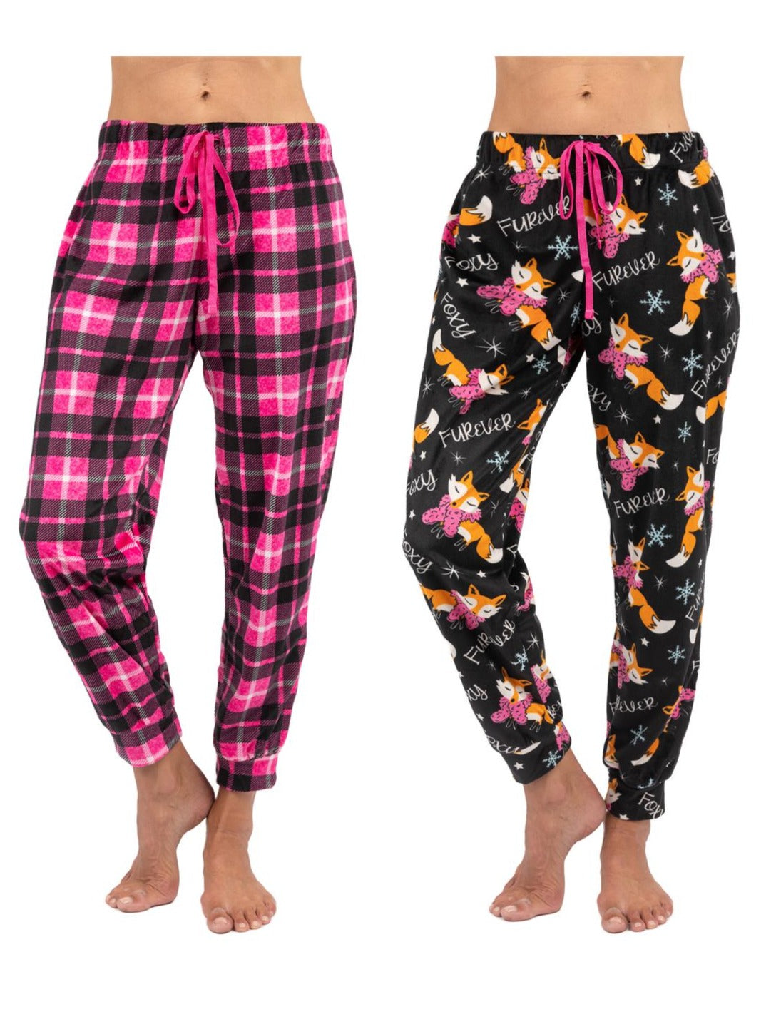 Christmas Themed Women's Plush Jogger Pajama Pants Pack of 2