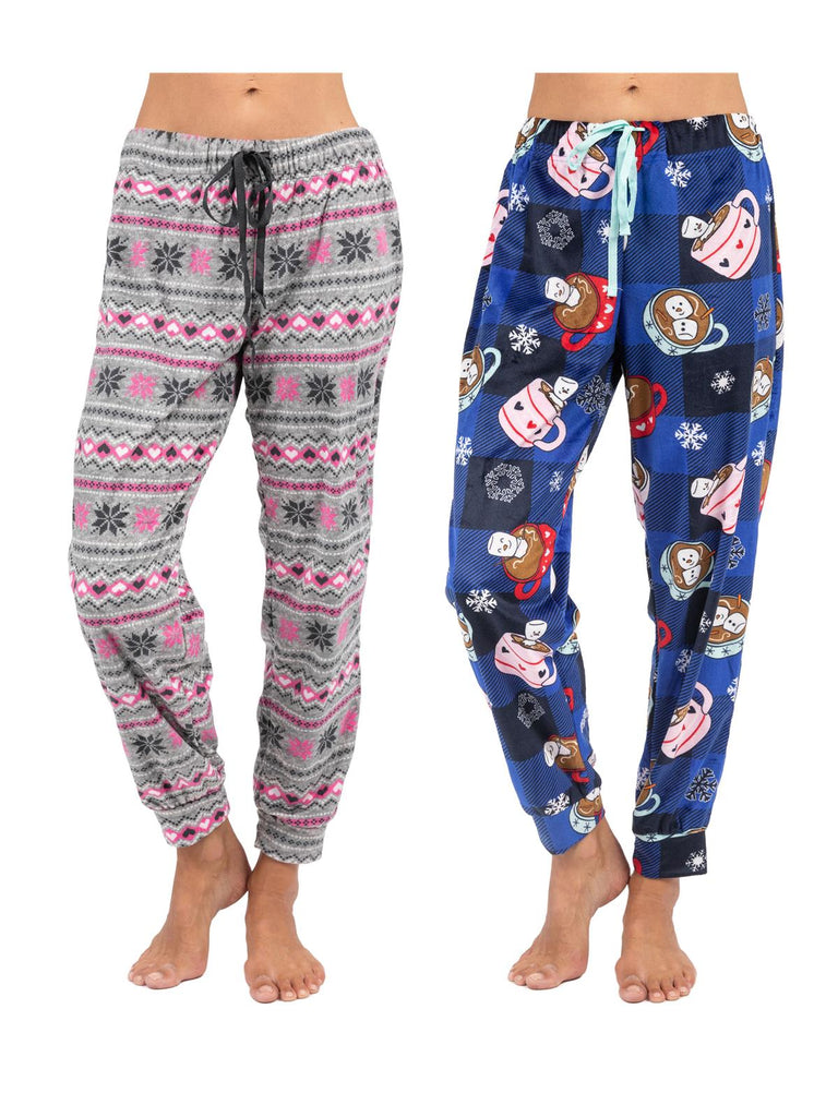 Christmas Themed Women's Plush Jogger Pajama Pants Pack of 2