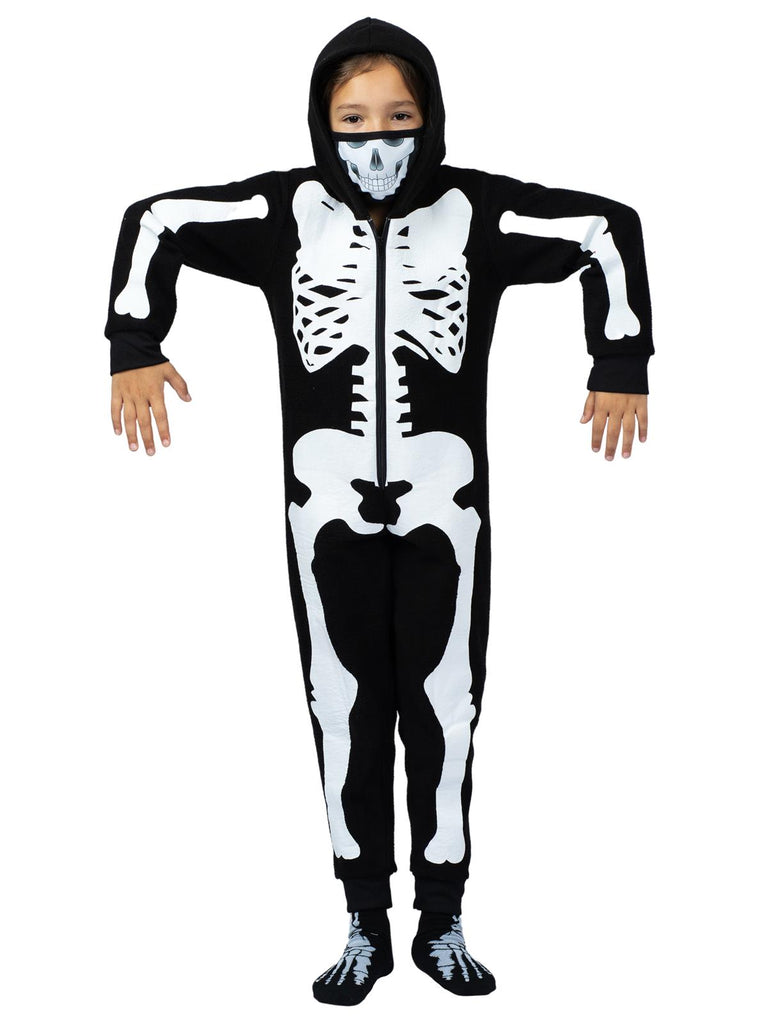 Family Skeleton Onesie Pajama With Hood, Mask, And Socks