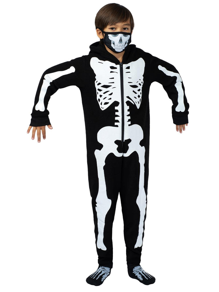 Family Skeleton Onesie Pajama With Hood, Mask, And Socks
