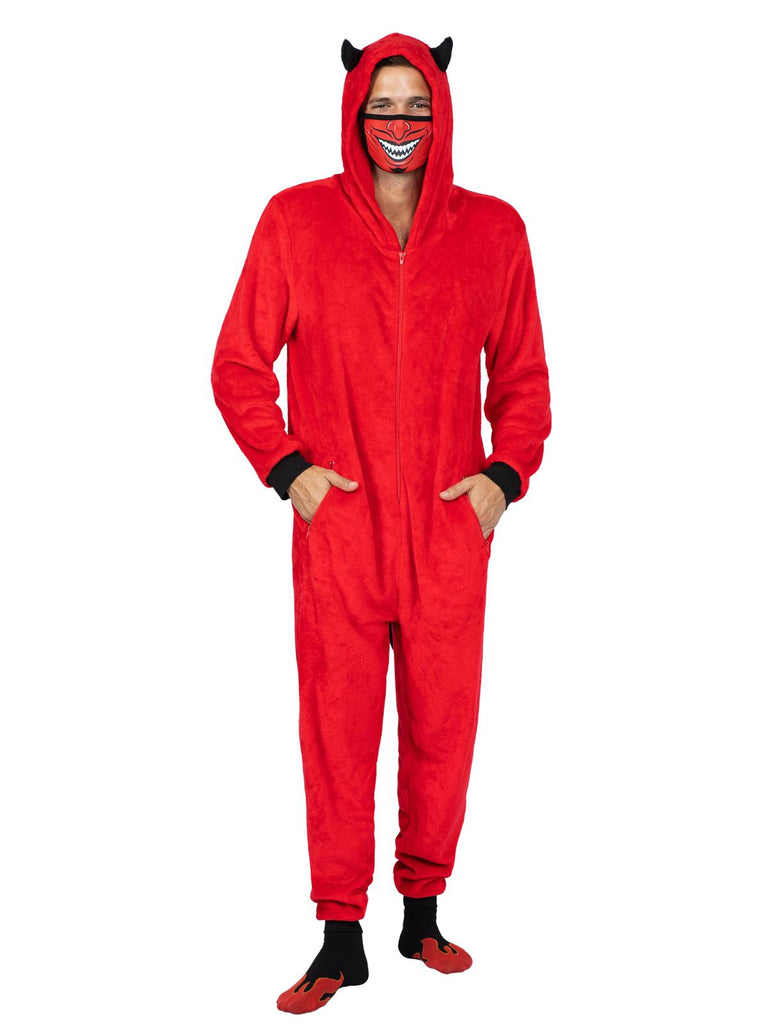 Family Devil Onesie Pajama Costume Union Suit Sleepwear With Hood, Mask, And Socks