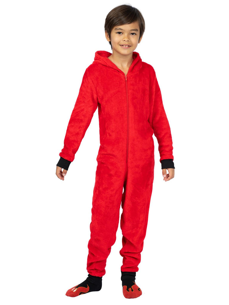 Family Devil Onesie Pajama Costume Union Suit Sleepwear With Hood, Mask, And Socks