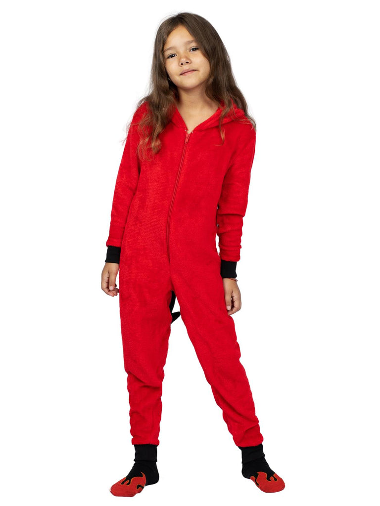 Family Devil Onesie Pajama Costume Union Suit Sleepwear With Hood, Mask, And Socks