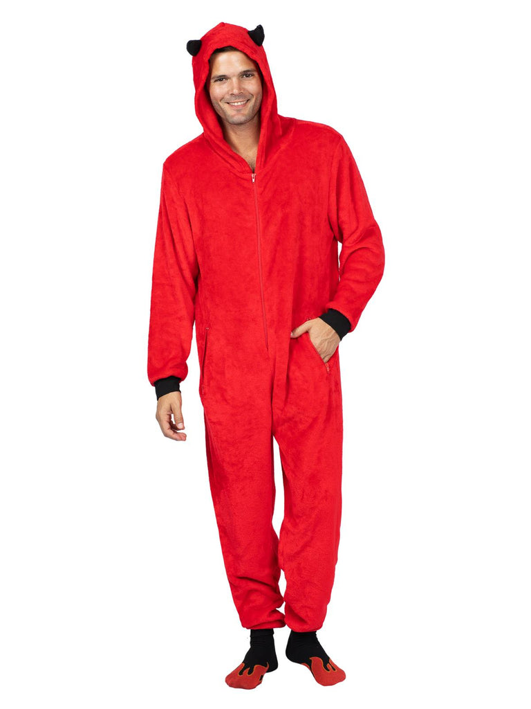 Family Devil Onesie Pajama Costume Union Suit Sleepwear With Hood, Mask, And Socks