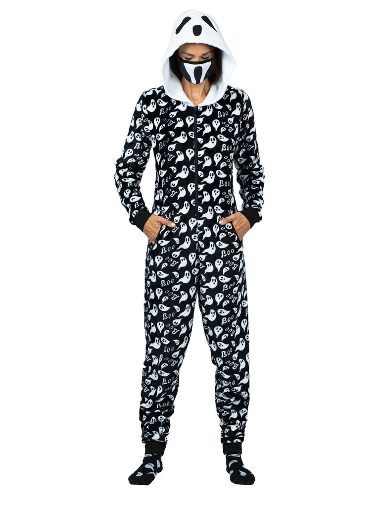 Ghost Family Onesie Pajama With Hood, Mask, And Socks