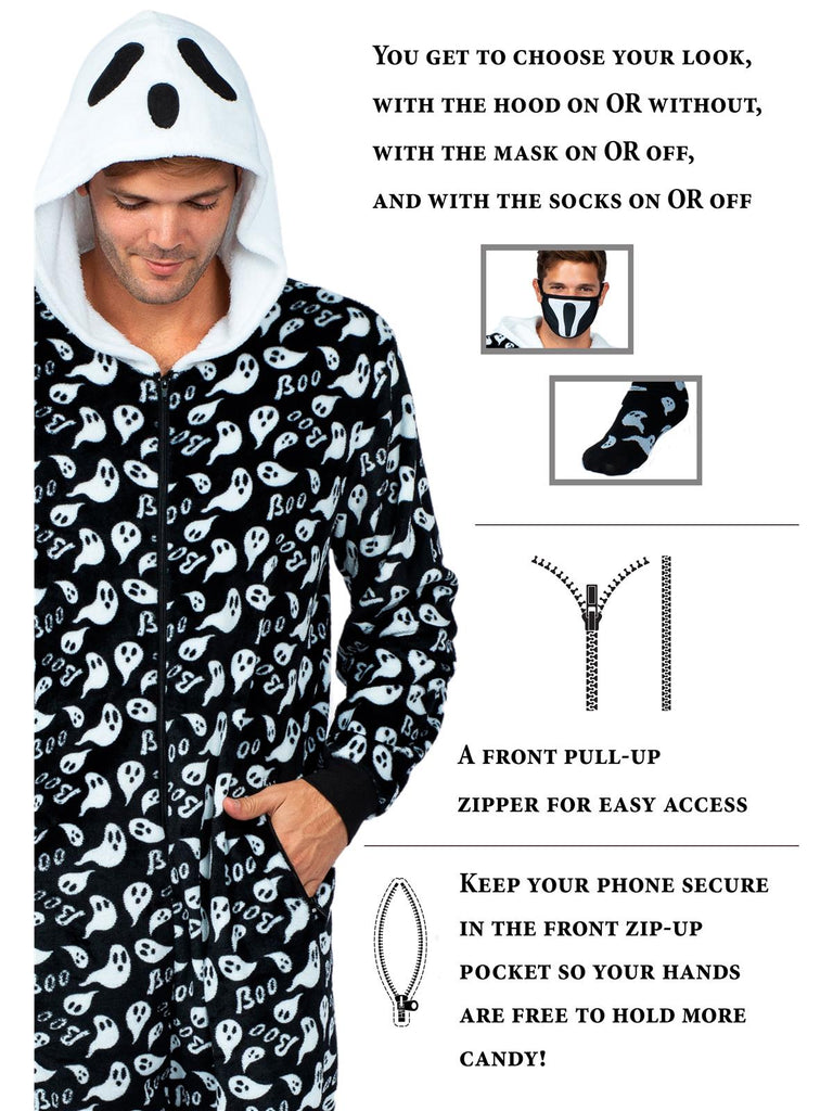 Ghost Family Onesie Pajama With Hood, Mask, And Socks