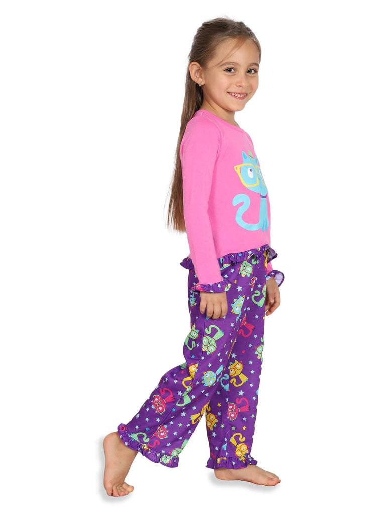 Komar Kids Girls' "Smarty Cat with Glasses" 2 Piece Ruffled Pajama Set