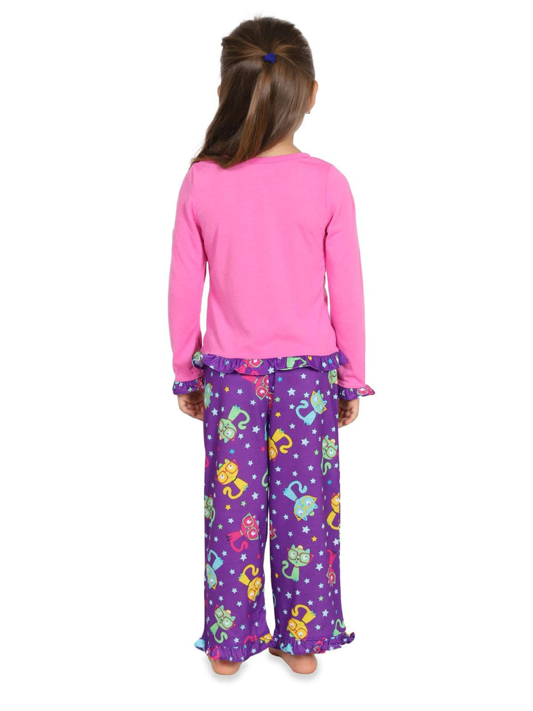 Komar Kids Girls' "Smarty Cat with Glasses" 2 Piece Ruffled Pajama Set