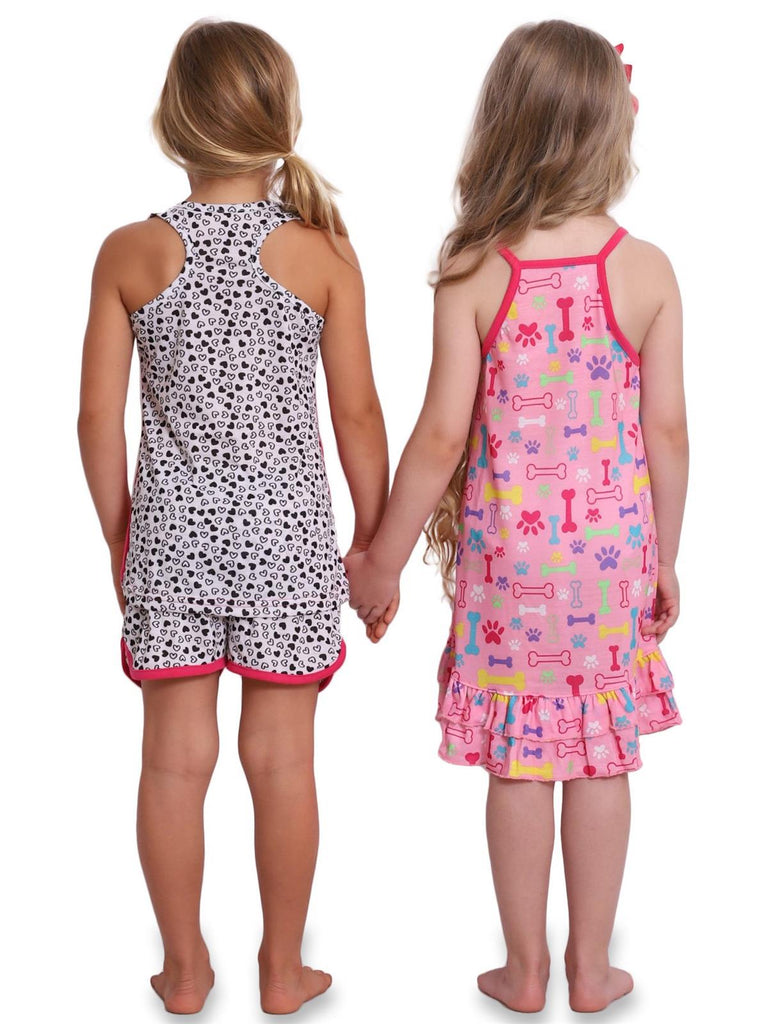 Girls' 3-Piece Group Pug Nightgown  And Short Set Pajama