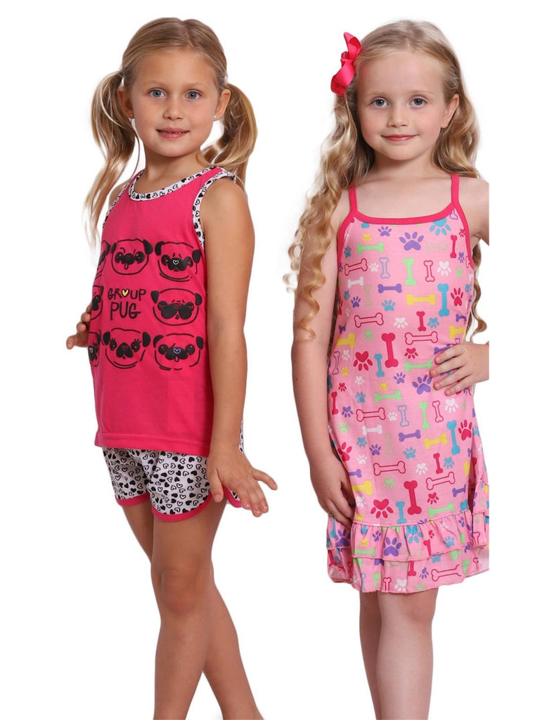 Girls' 3-Piece Group Pug Nightgown  And Short Set Pajama