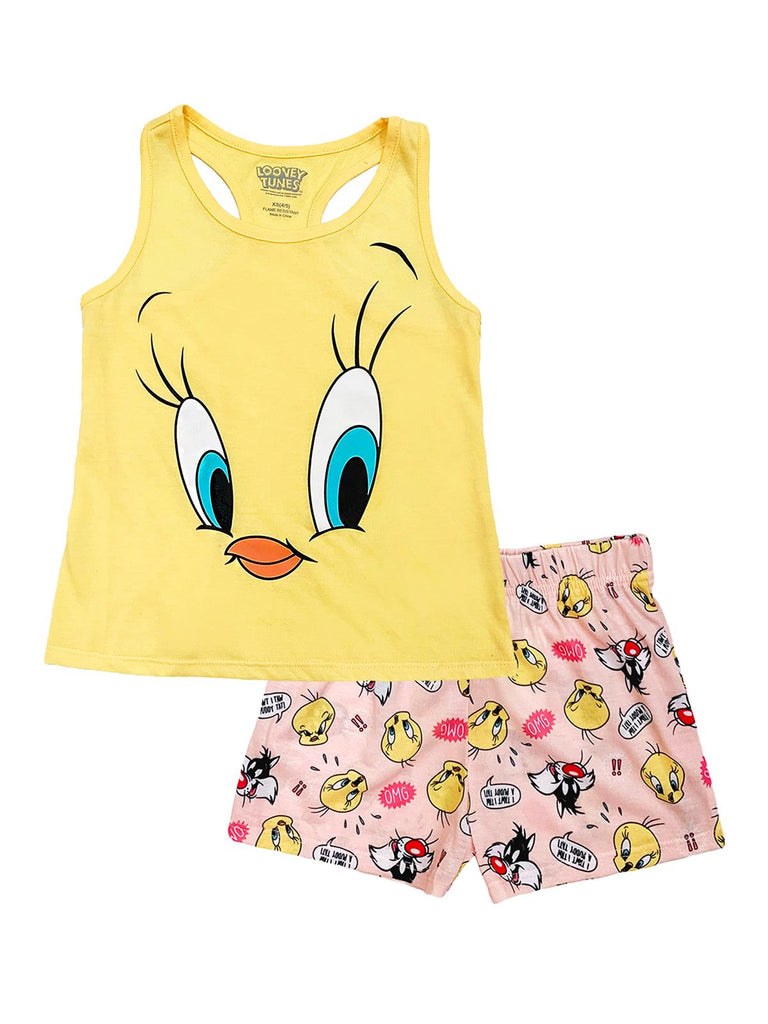 Looney Tunes Girls' 2 Piece Pajama Set With Tank And Shorts - Tweety Bird