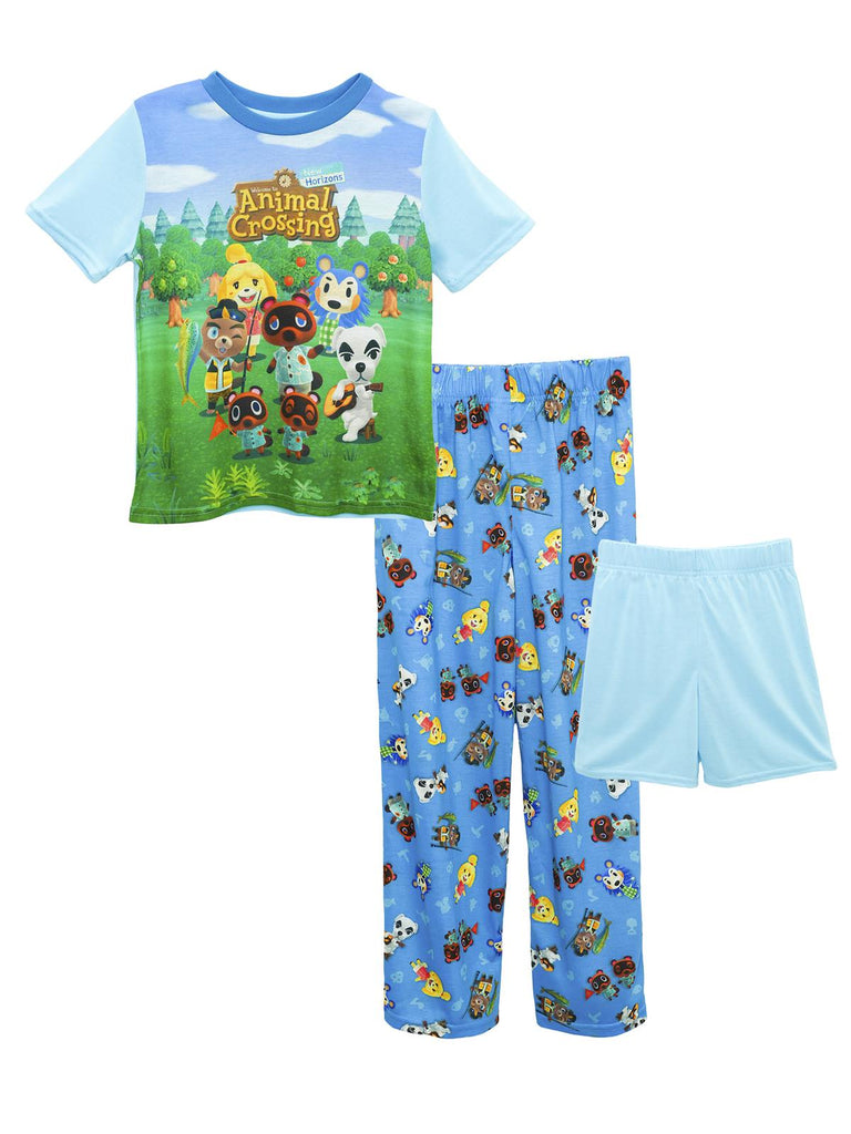 Animal Crossing Boys' Pajama 3 Piece Sleep Set, Short Sleeve