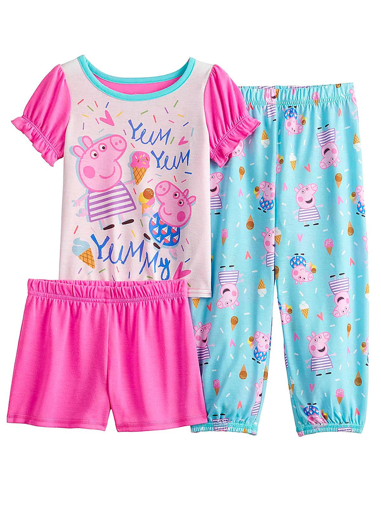 Peppa Pig Girls' Pajama, 3 Piece Sleepwear Set