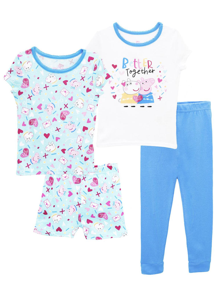 Peppa Pig Girls' Cotton Pajama, 4 Piece Sleepwear Set