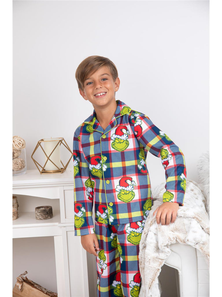Dr. Seuss The Grinch Who Stole Christmas Boys Girls Long Sleeve Coat 2-Piece Pajama Set